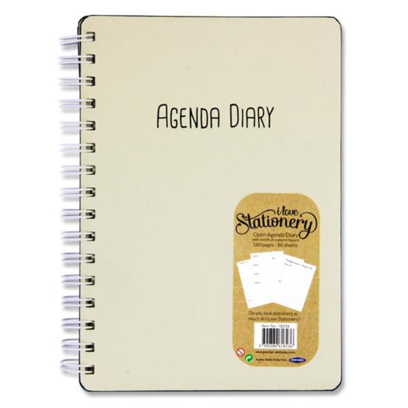 I Love Stationery A5 Wiro Open Agenda Diary - 160 Pages - Cream