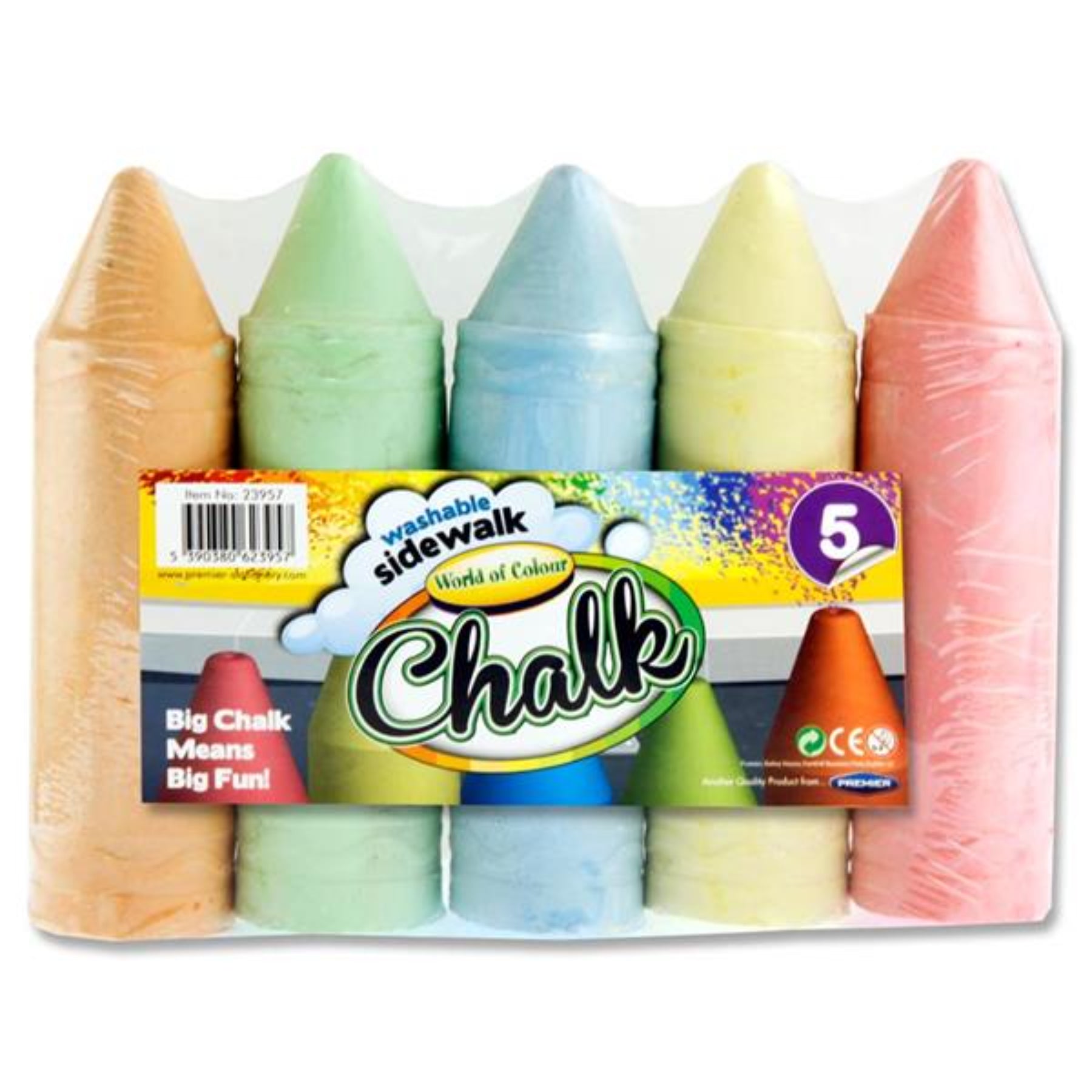 World of Colour Washable Jumbo Sidewalk Chalk Coloured Pack of 5
