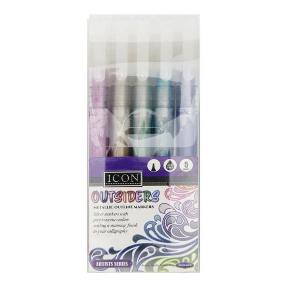 Icon Outsiders Metallic Outline Markers Pack of 5|Stationery