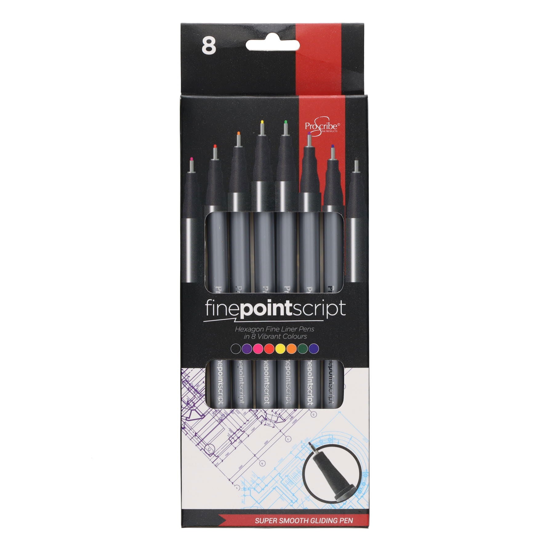 Pro:Scribe Finepoint Script Pens - Pack of 8|Stationery Superstore UK ...
