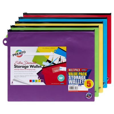 Premto Multipack| Extra Durable Storage Pvc Wallet - A4+ Pack of 5