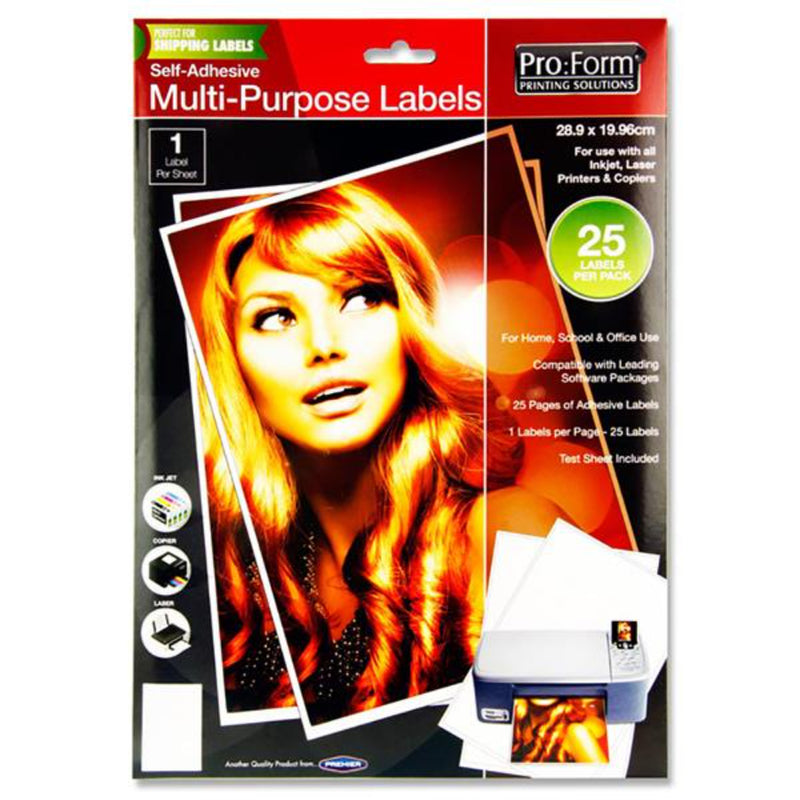Pro:Form Self Adhesive Multipuprose Labels - 199x289mm - 25 Sheets