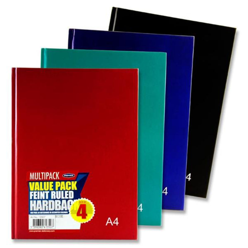 Premier Multipack | A4 Hardcover Notebook - 160 Pages - Bold - Pack of 4