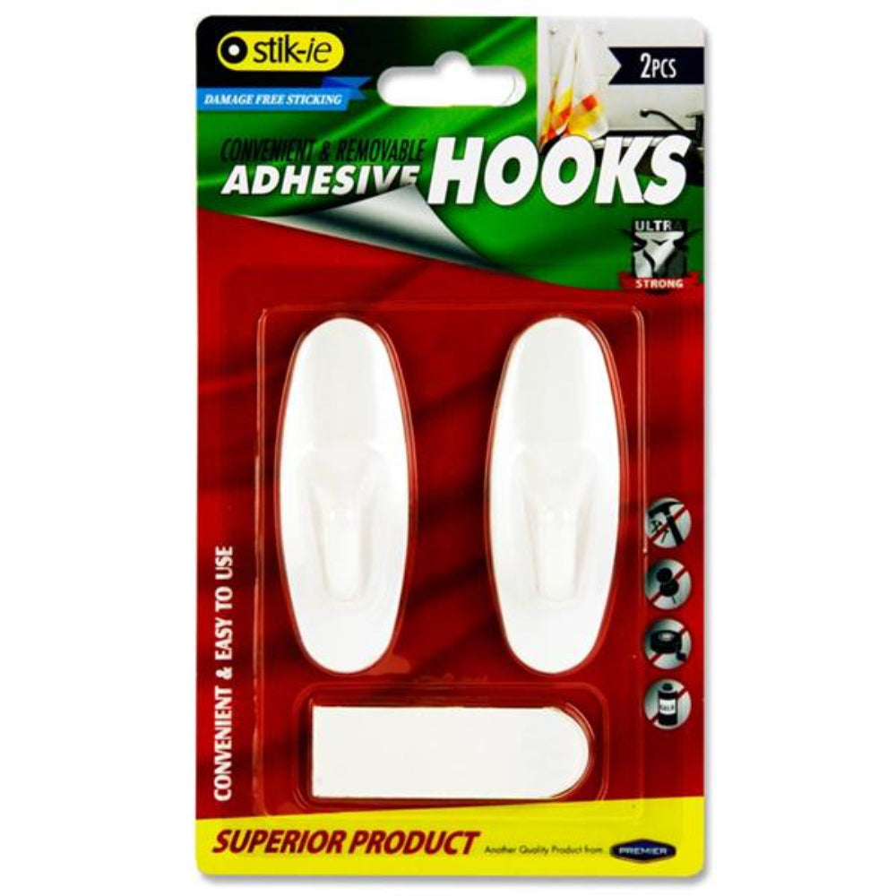 Stik-ie Removable Adhesive Plastic Hooks 80mm x 29mm White
