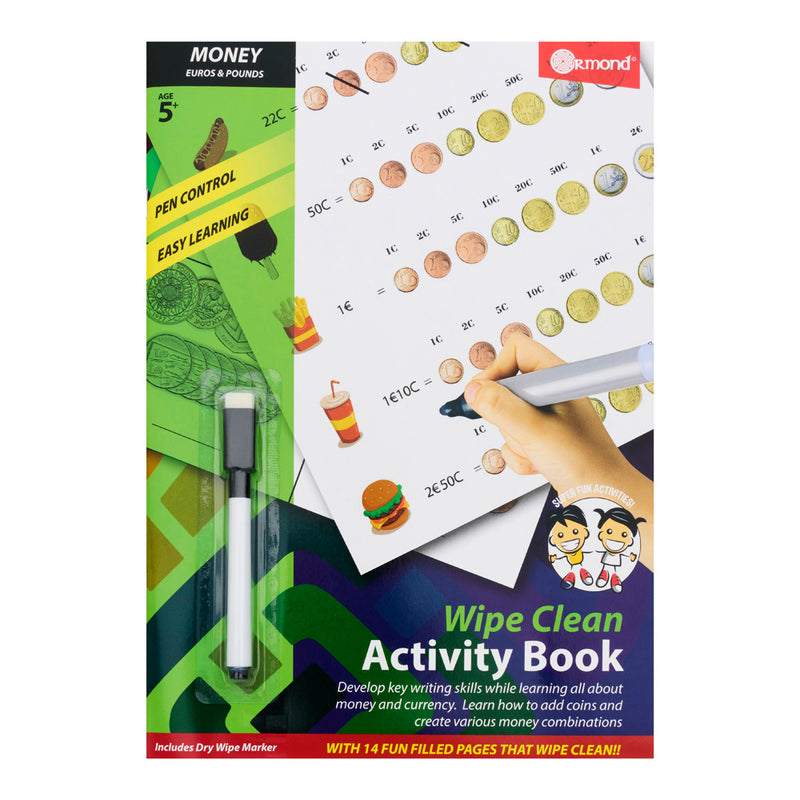 Ormond A4 Wipe Clean Activity Book - 14 Pages - Money (Euro)