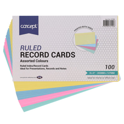 Concept 8 x 5 Ruled Record Cards - Colour - Pack of 100