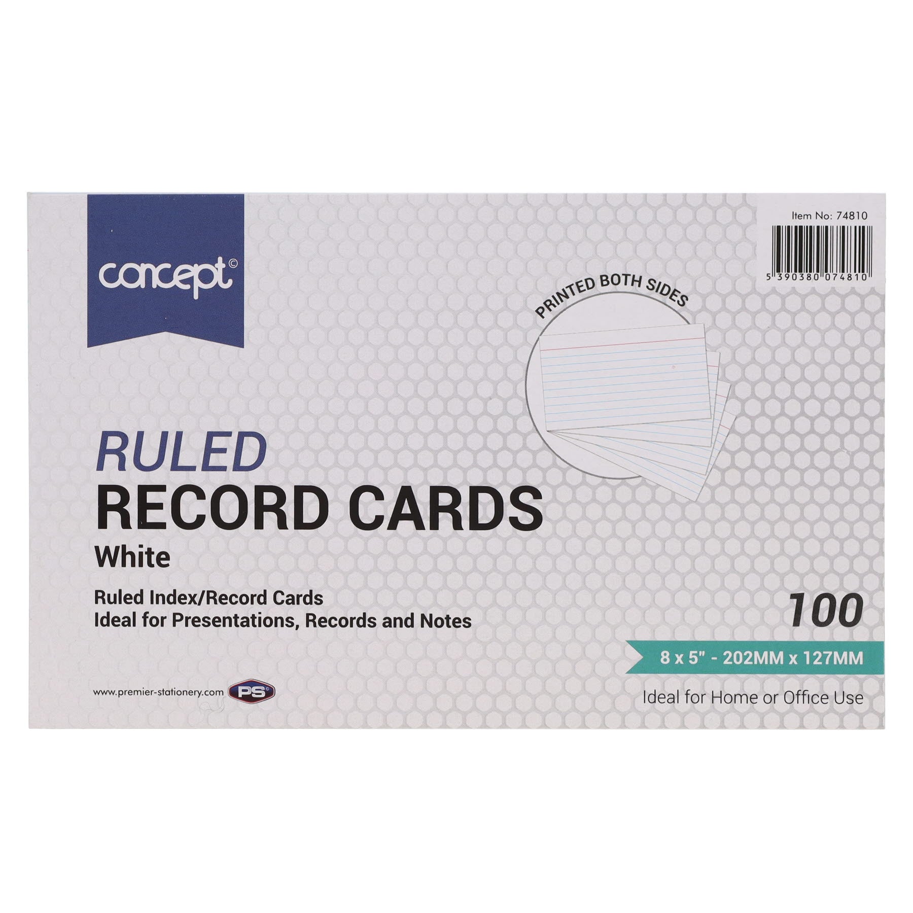 Concept 8 x 5 Ruled Record Cards - White - Pack of 100|Stationery ...