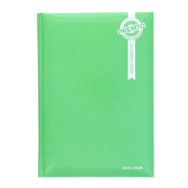 Premto A5 Week To View Academic Diary 2025-2026 - Caterpillar Green
