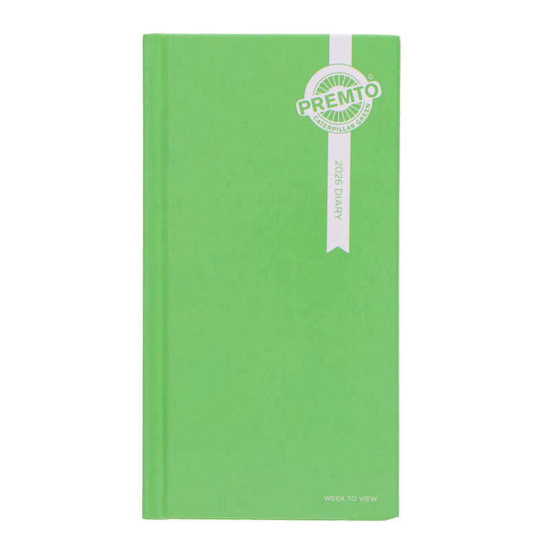 Premto 2026 Slim Pocket Week To View Diary - Caterpillar Green