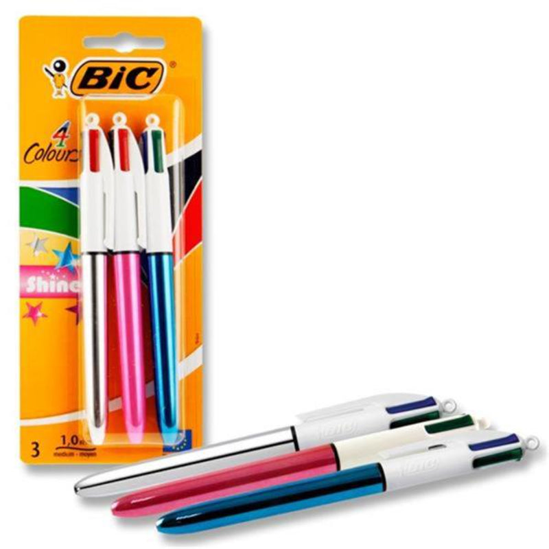 BIC 4 Colour Ballpoint Pen - Shine - Pack of 3