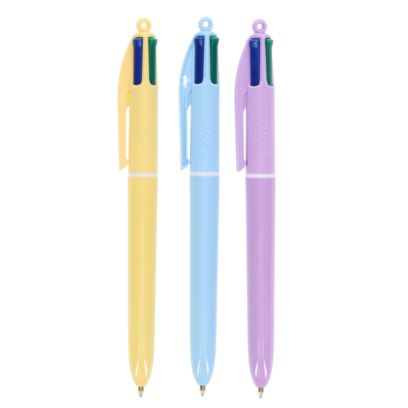 BIC 4 Colour Grip Ballpoint Pen - Pastel Barrel - Pack of 3