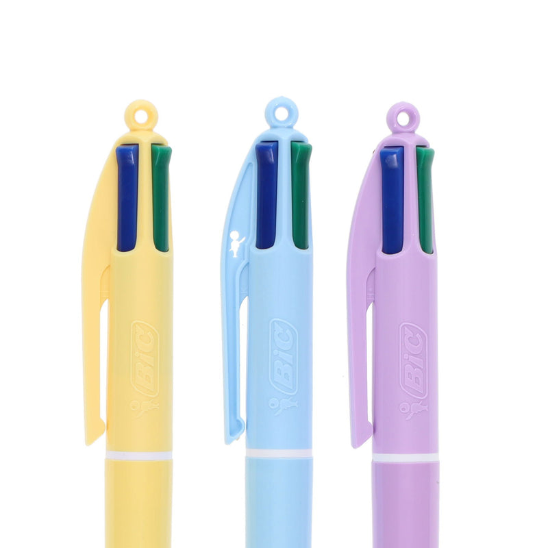 BIC 4 Colour Grip Ballpoint Pen - Pastel Barrel - Pack of 3