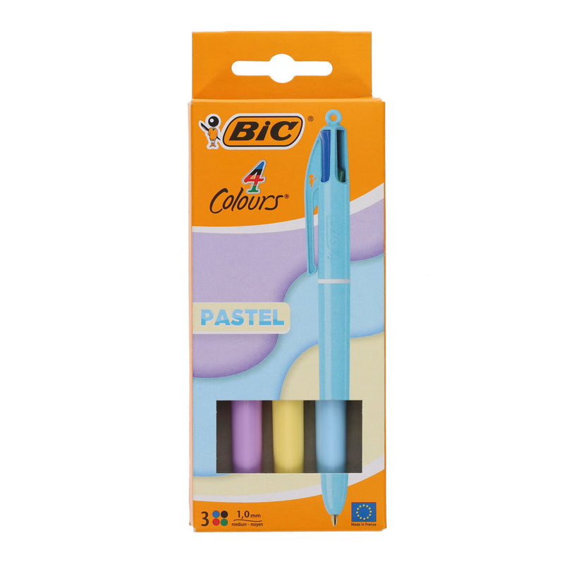 BIC 4 Colour Grip Ballpoint Pen - Pastel Barrel - Pack of 3