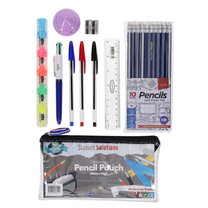 Stationery Multipack I 200x115mm Transparent Pencil Case Stationery Set - Option 1