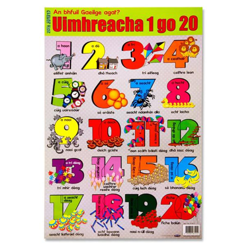 Clever Kidz Wall Chart - Irish Numbers 1-20