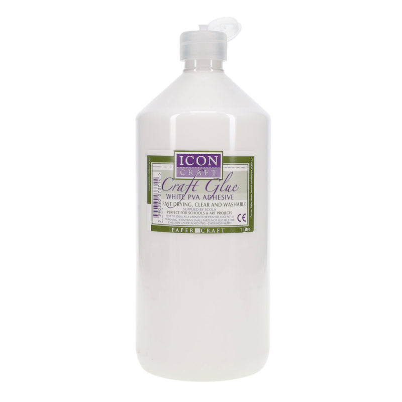 Icon PVA Craft Glue - Fast Drying, Clear & Washable - 1 Litre Bottle