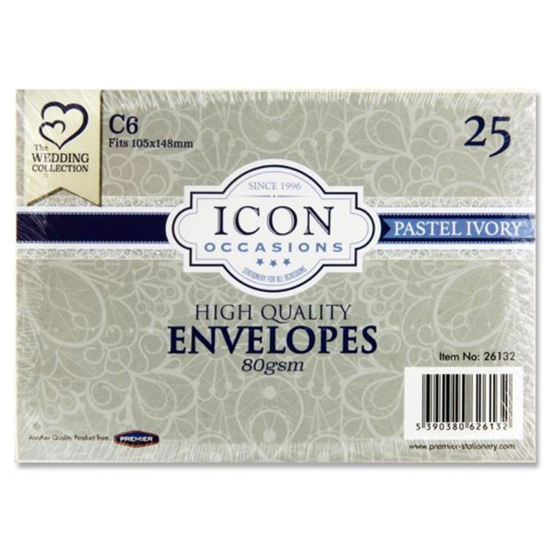 Icon Occasions C6 Envelopes - 80 gsm - Ivory - Pack of 30