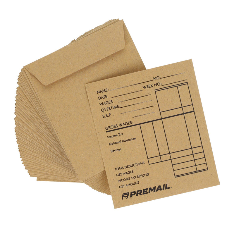 Premail Peel & Seal Printed Wages Manilla Envelopes - Pack of 50
