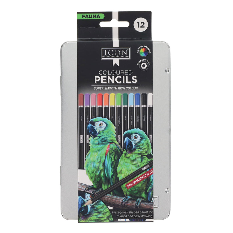 Icon Tin Colouring Pencils - Fauna - Box of 12