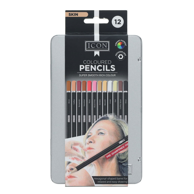 Icon Tin Colouring Pencils - Skin Tone - Box 12