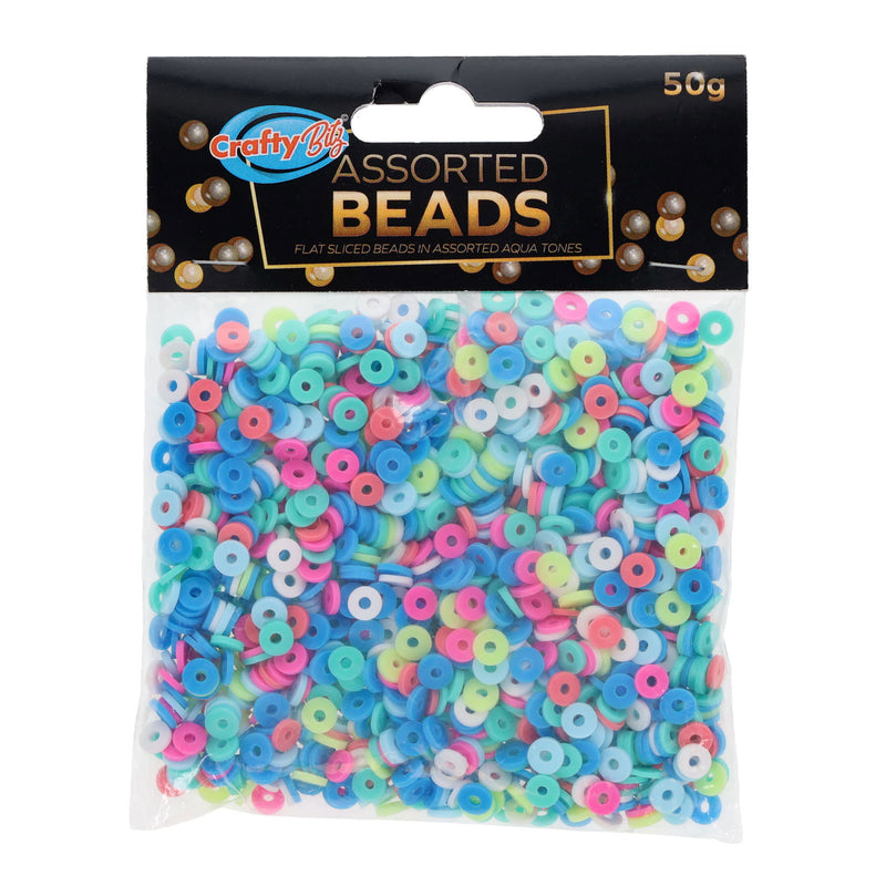 Crafty Bitz Flat Aqua Beads - Assorted - 50g