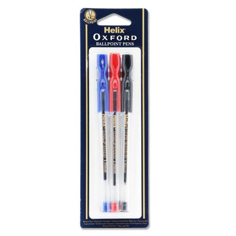 Helix Oxford Ballpoint Pen - Red, Black, Blue Ink - Pack of 6