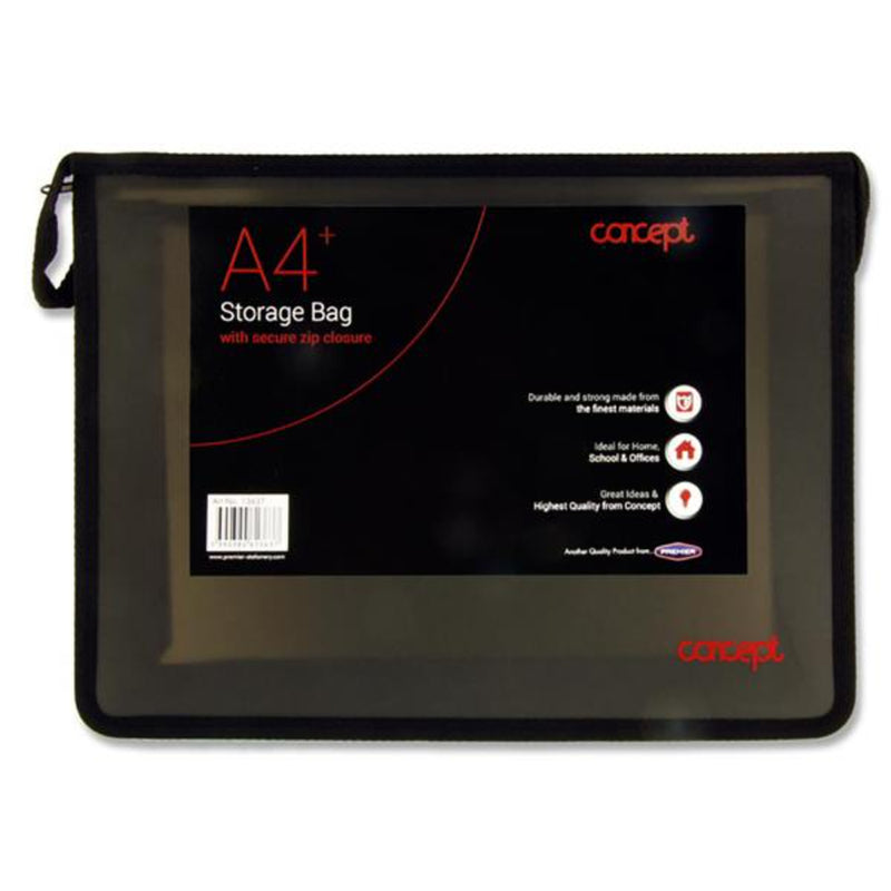 Concept A4+ Zip File Wallet Storage Bag - Black