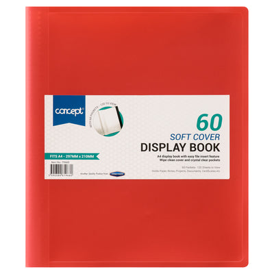 Concept A4 Display Book - Red Soft Cover - 60 Pockets