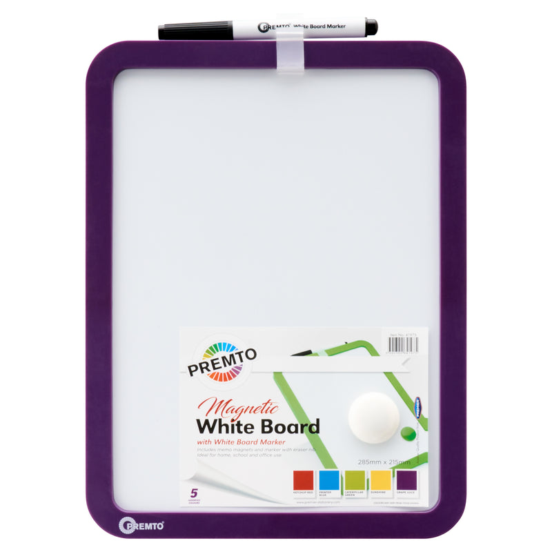 Premto Magnetic White Board With Dry Wipe Marker - Grape Juice - 285x215mm