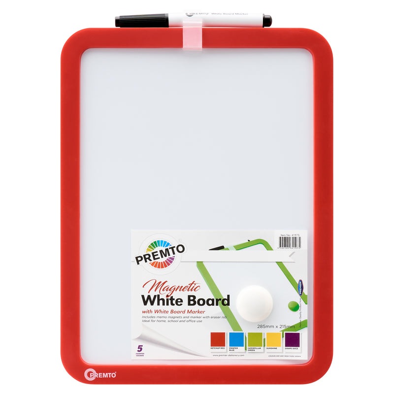 Premto Magnetic White Board With Dry Wipe Marker - Ketchup Red- 285x215mm