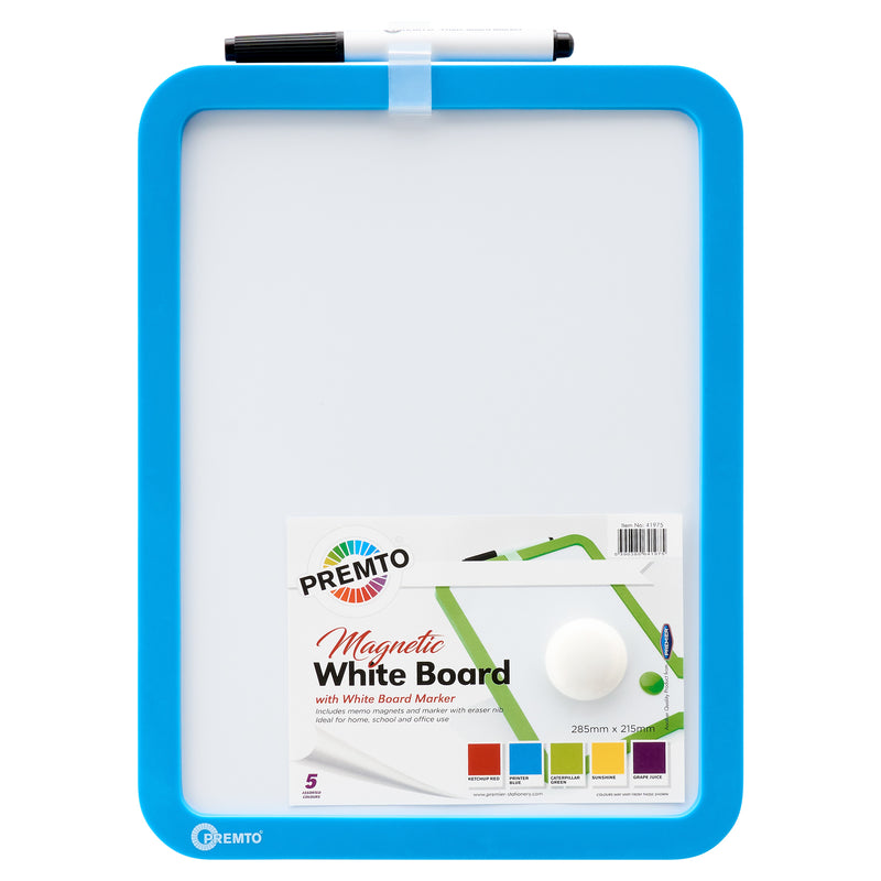 Premto Magnetic White Board With Dry Wipe Marker - Printer Blue - 285x215mm