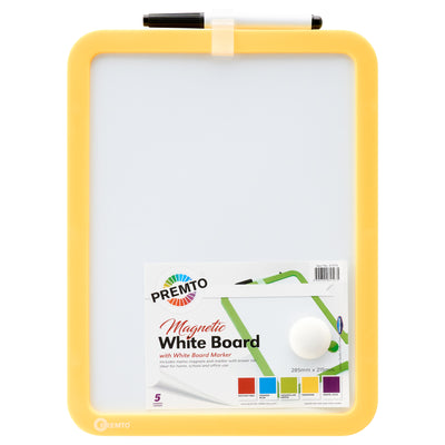 Premto Magnetic White Board With Dry Wipe Marker - Sunshine Yellow - 285x215mm