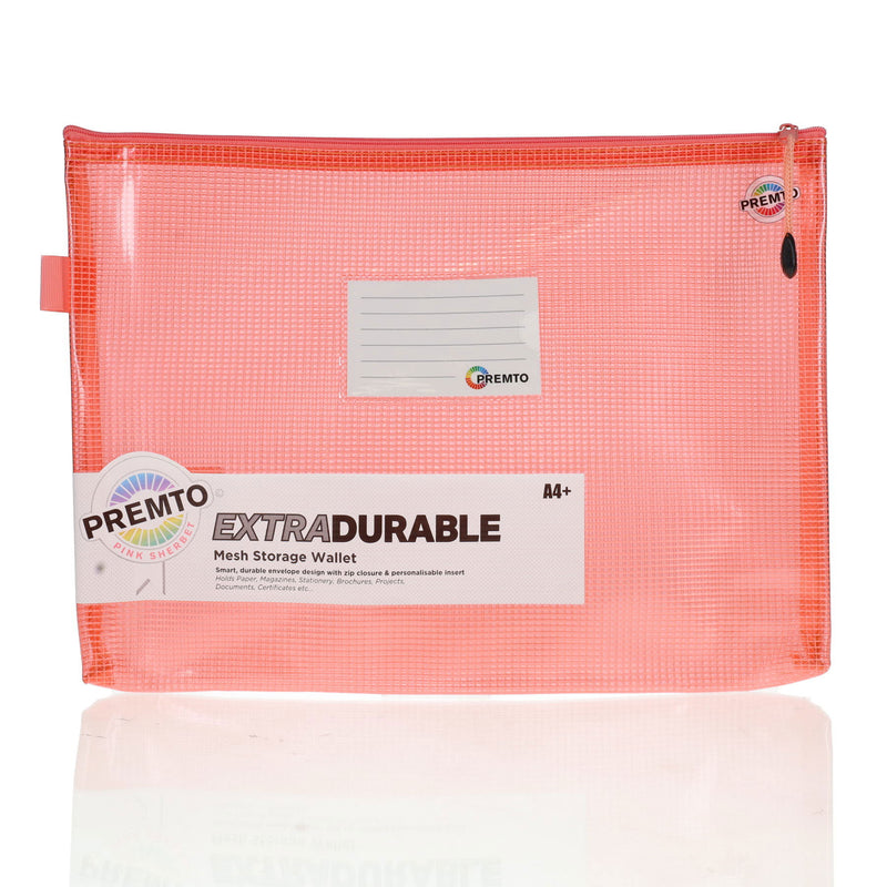 Premto A4+ Extra Durable Expanding Mesh Wallet with Zip - Pink Sherbet