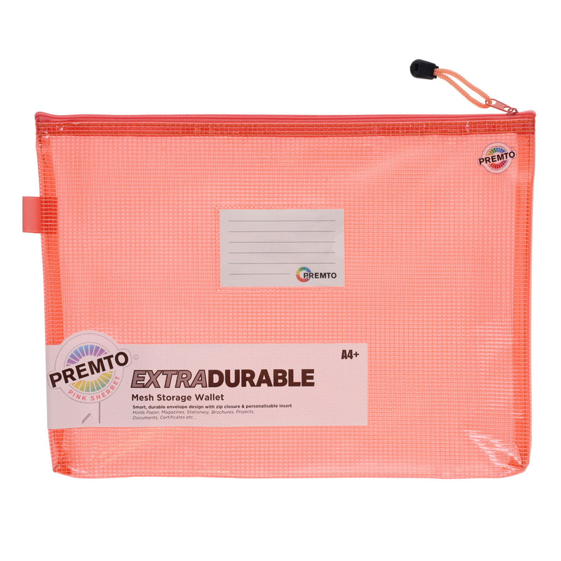 Premto A4+ Extra Durable Expanding Mesh Wallet with Zip - Pink Sherbet