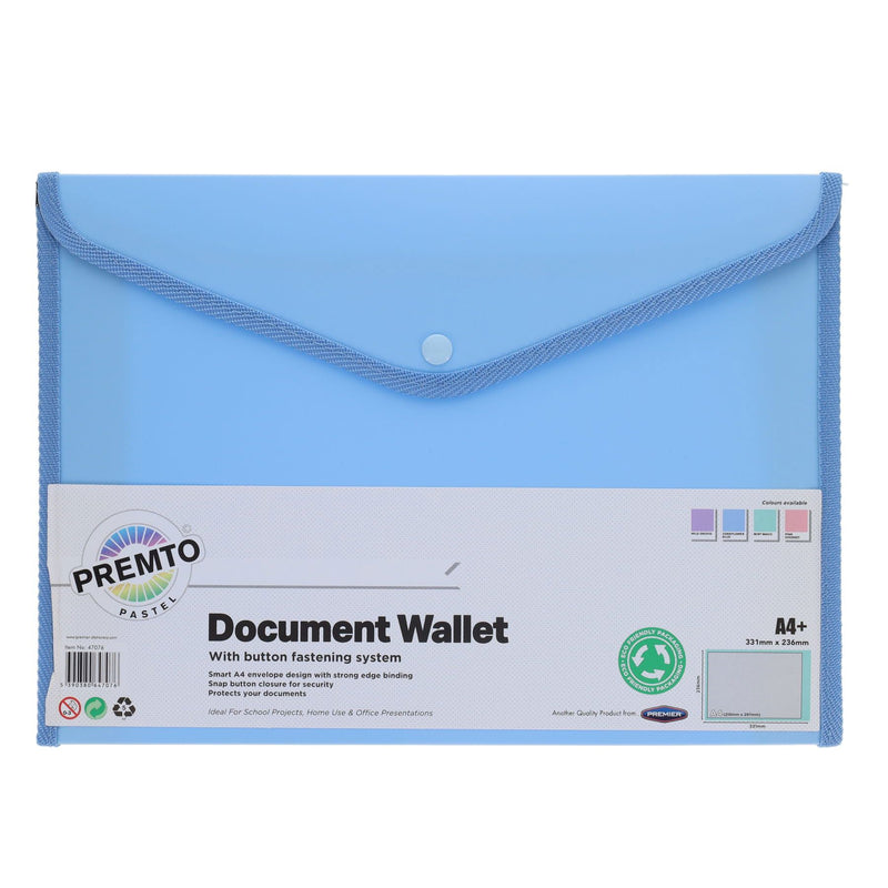 Premto Pastel A4+ Button Wallet - Cornflower Blue