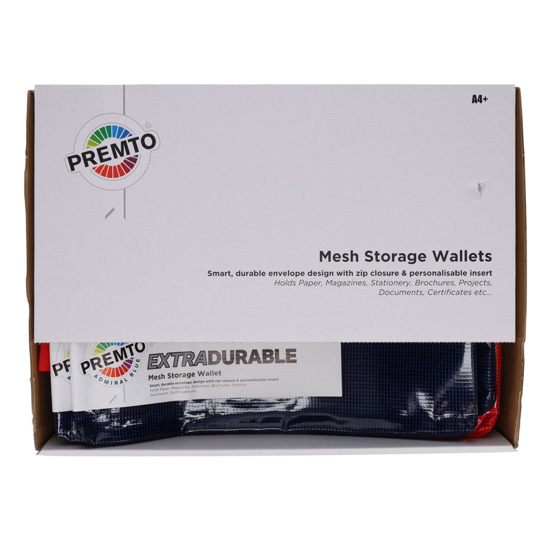 Premto Multipack | A4+ Extra Durable Mesh Storage Wallet - 5 Assorted - Box of 20