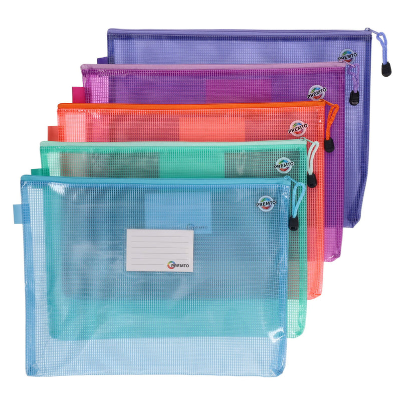 Premto Pastel A4+ Extra Durable Mesh Storage Wallet - Pack of 5