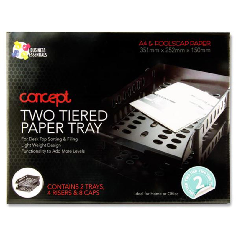 Concept 2 Tiered A4/Foolscap Paper & Letter Tray - Black