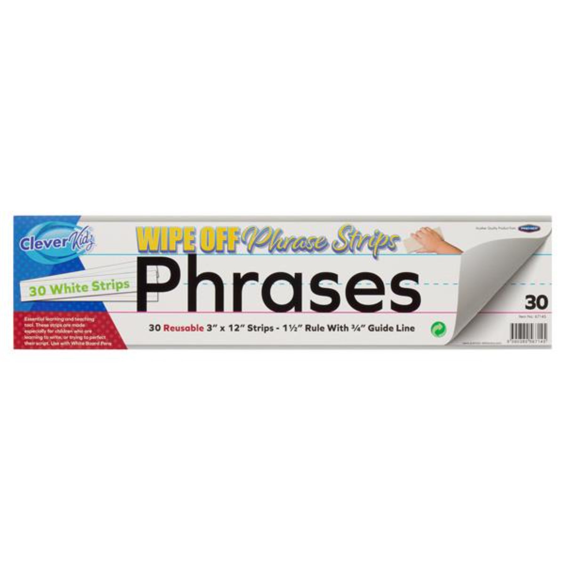 Clever Kidz Wipe-Off Reusable Phrase Strips - White - Pack of 30 ...