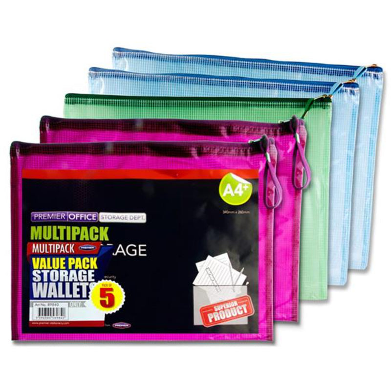 Premier Office Multipack | A4 Mesh Wallets - Multicoloured - Pack of 5