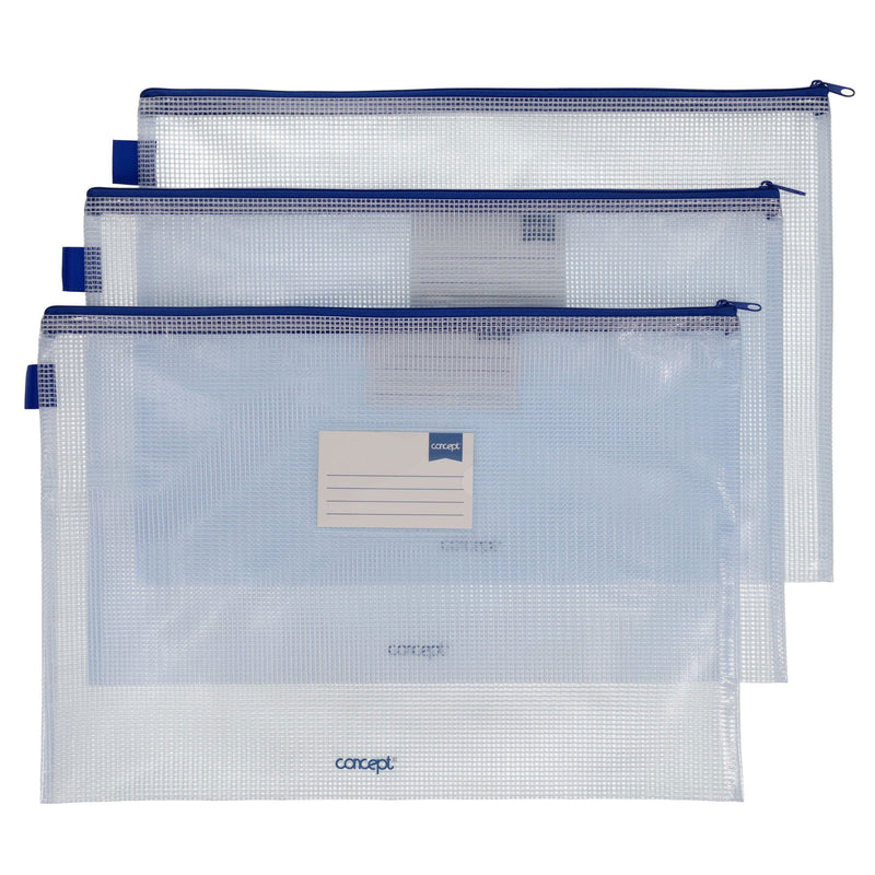 Concept Multipack | B4 Durable Mesh Wallets with Zip - Clear - Pack of 3