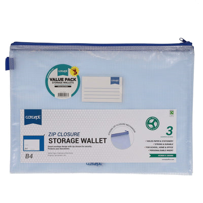 Concept Multipack | B4 Durable Mesh Wallets with Zip - Clear - Pack of 3