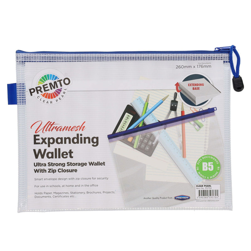 Premto B5 Extra Durable Expanding Mesh Wallet - Clear Pearl