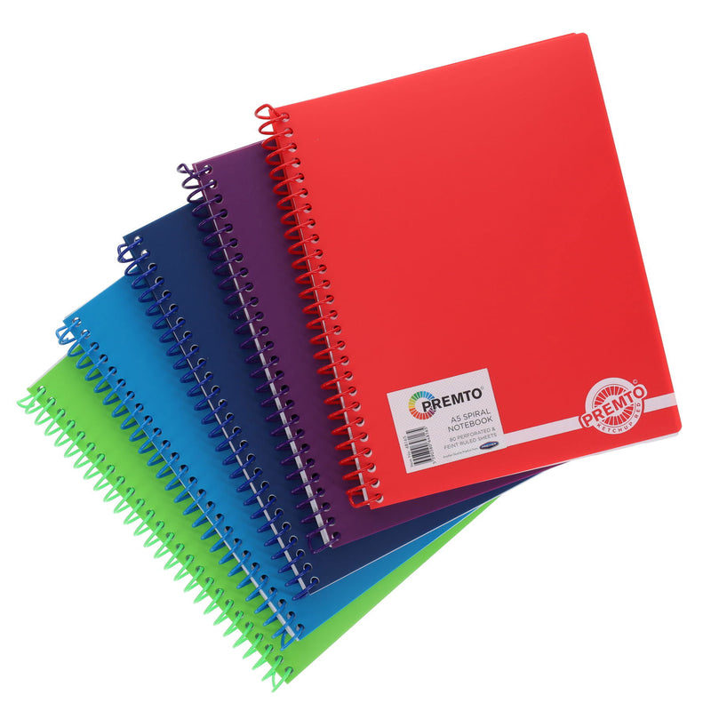 Premto A5 Spiral Notebook PP - 160 Pages - Pack of 5