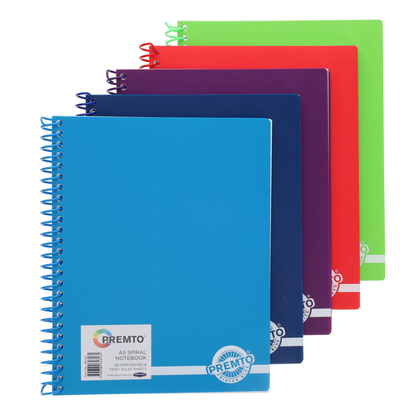 Premto A5 Spiral Notebook PP - 160 Pages - Pack of 5