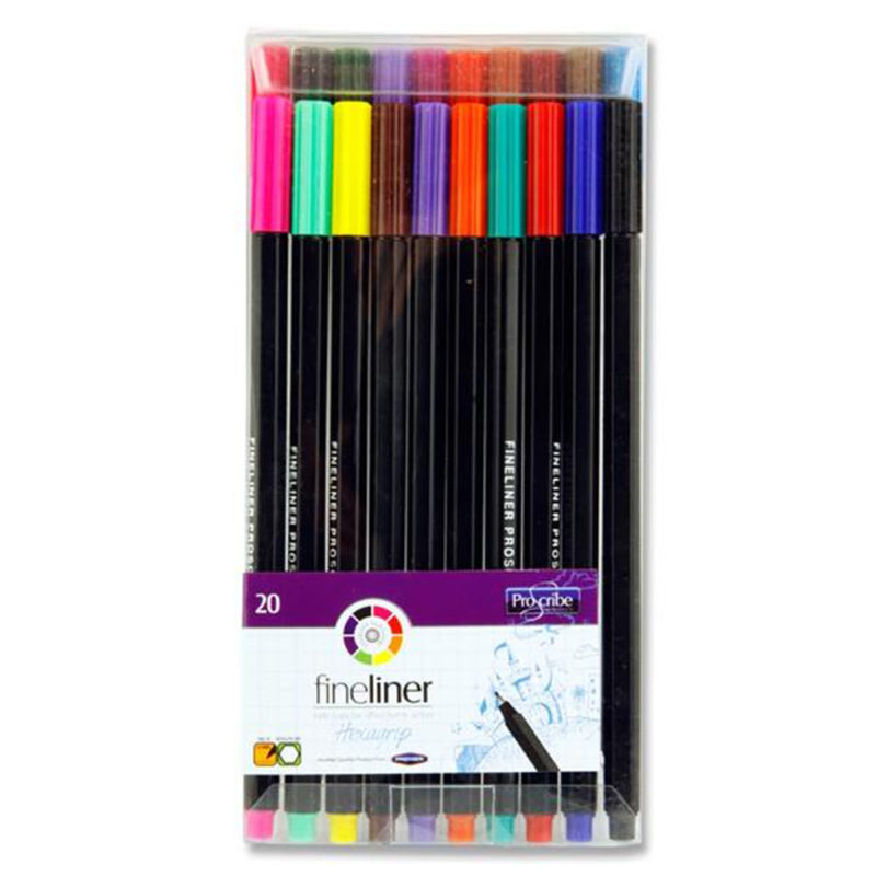 Pro:Scribe Hexagrip Fineliner Pens - Coloured - Pack of 20