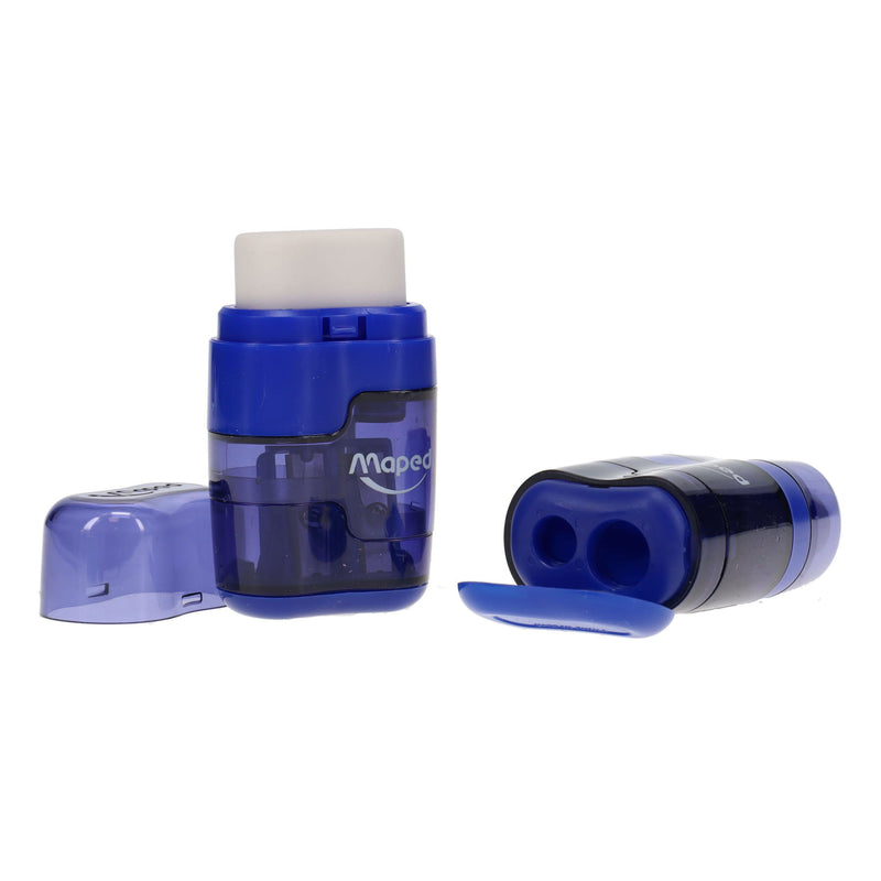 Maped Duo Connect Twin Hole Sharper & Eraser - Translucent Blue