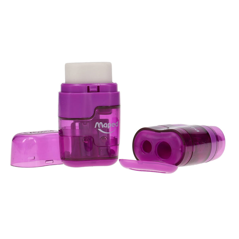 Maped Duo Connect Twin Hole Sharper & Eraser - Translucent Pink