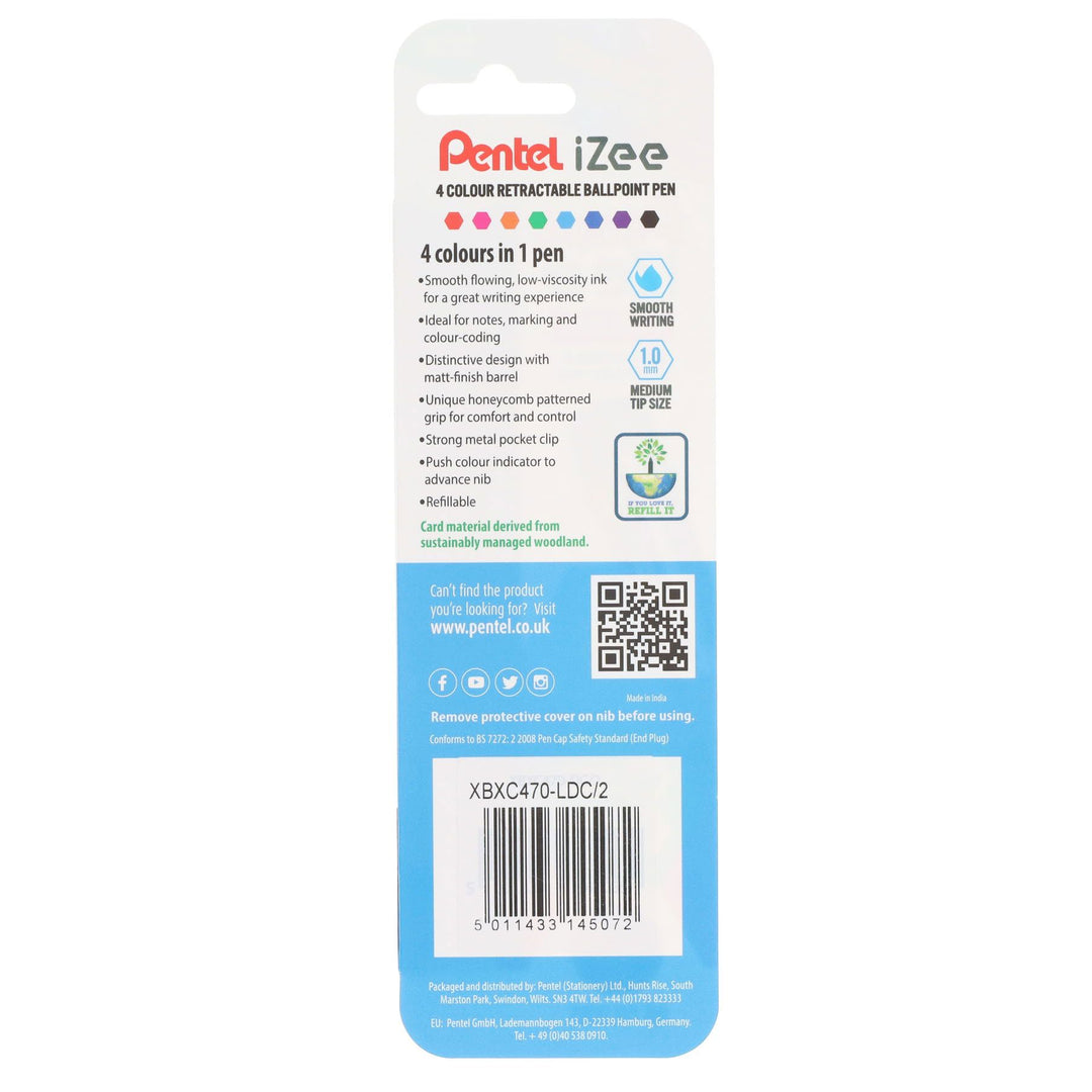 Pentel Izee Colour Retractable Ballpoint Pen Assorted