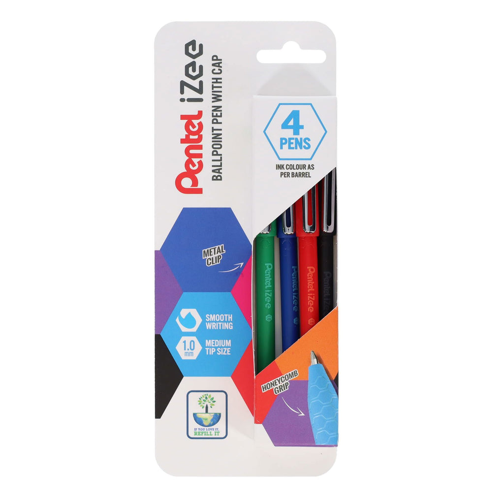 Pentel Izee Ballpoint Pen With Cap Pack of 4|Stationery